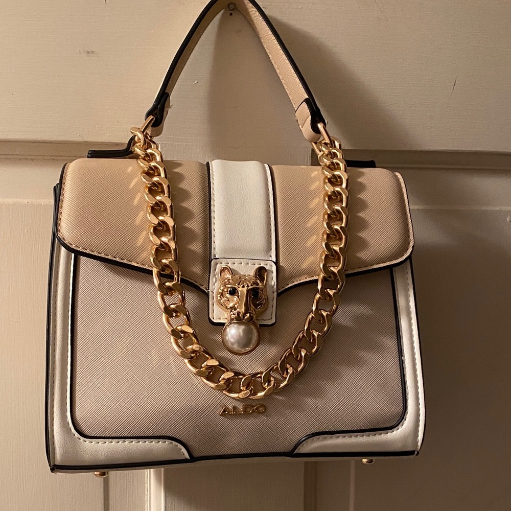 Mother’s Day gift  accessory: New Aldo Beige and Cream Satchel with Gold Chain